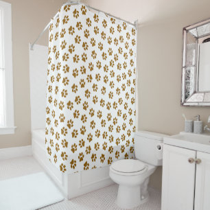 Pattern Of Paws, Dog Paws, Orange Gold Paws Shower Curtain