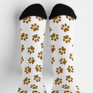 Pattern Of Paws, Dog Paws, Orange Gold Paws Socks