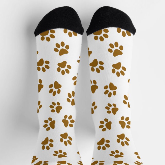 Pattern Of Paws, Dog Paws, Orange Gold Paws Socks (Top)