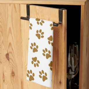Pattern Of Paws, Dog Paws, Orange Gold Paws Tea Towel