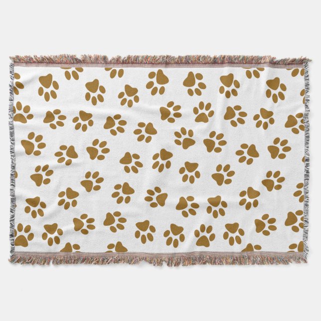 Pattern Of Paws, Dog Paws, Orange Gold Paws Throw Blanket (Front)