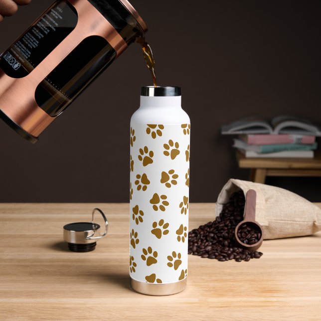 Pattern Of Paws, Dog Paws, Orange Gold Paws Water Bottle (Coffee)