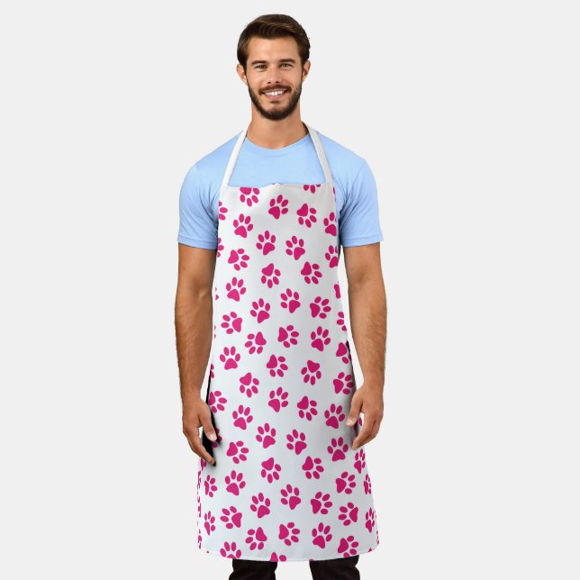 Pattern Of Paws, Dog Paws, Pink Paws Apron (Worn)