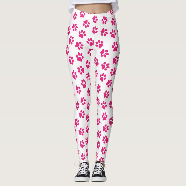 Pattern Of Paws, Dog Paws, Pink Paws Leggings (Front)