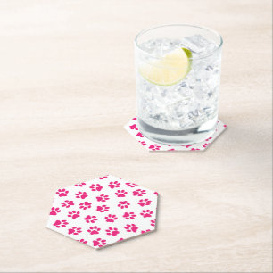 Pattern Of Paws, Dog Paws, Pink Paws Paper Coaster