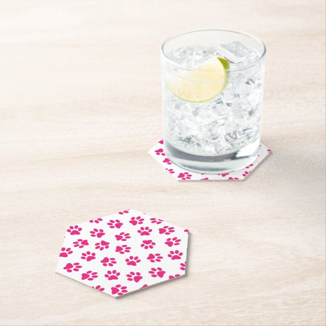 Pattern Of Paws, Dog Paws, Pink Paws Paper Coaster (Insitu)