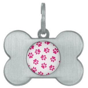 Pattern Of Paws, Dog Paws, Pink Paws Pet ID Tag