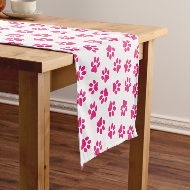 Pattern Of Paws, Dog Paws, Pink Paws Short Table Runner (In Situ)