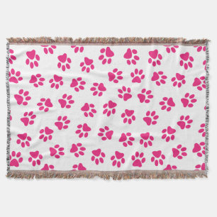 Pattern Of Paws, Dog Paws, Pink Paws Throw Blanket