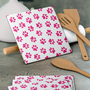 Pattern Of Paws, Dog Paws, Pink Paws Tile