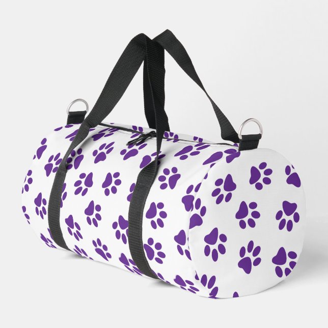 Pattern Of Paws, Dog Paws, Purple Paws Duffle Bag (Left Corner)