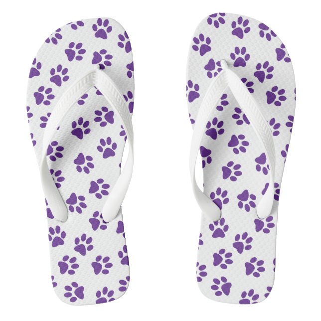 Pattern Of Paws, Dog Paws, Purple Paws Flip Flops (Footbed)