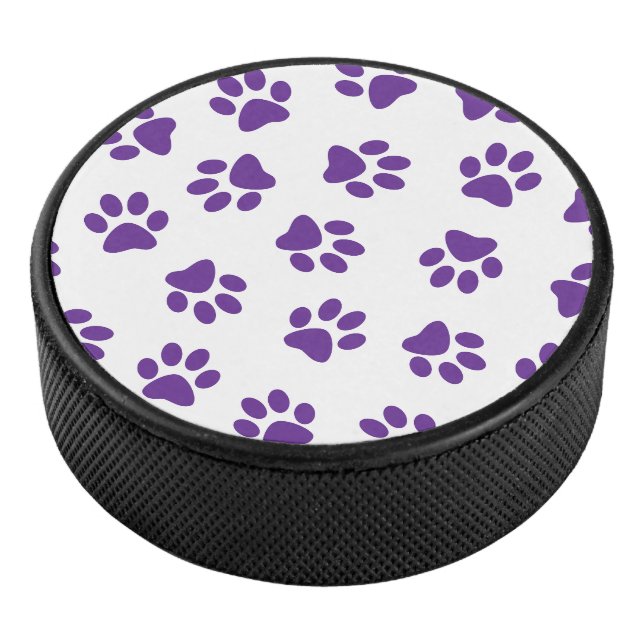 Pattern Of Paws, Dog Paws, Purple Paws Hockey Puck (3/4)