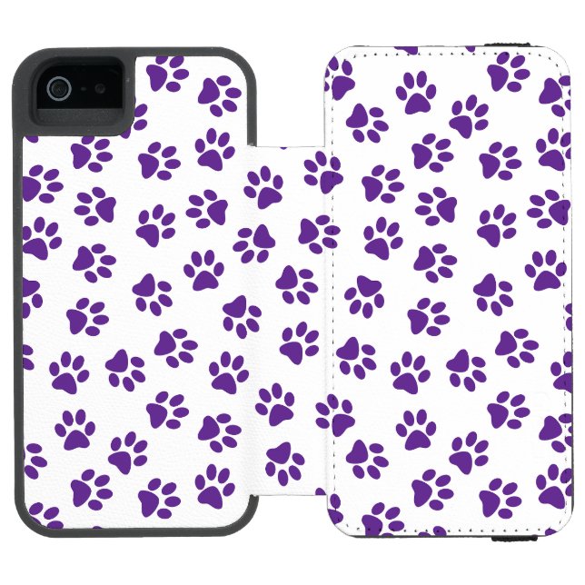Pattern Of Paws, Dog Paws, Purple Paws Incipio iPhone Wallet Case (Folio Open)