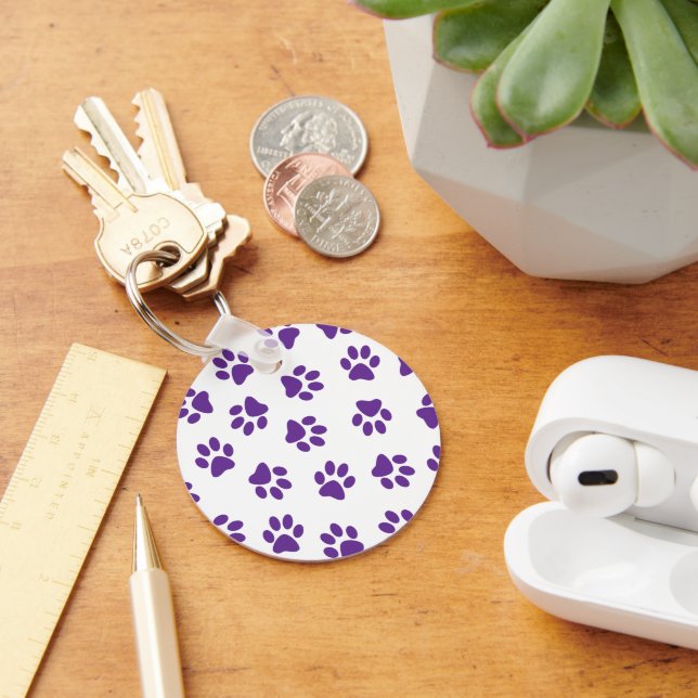 Pattern Of Paws, Dog Paws, Purple Paws Key Ring (Desk)