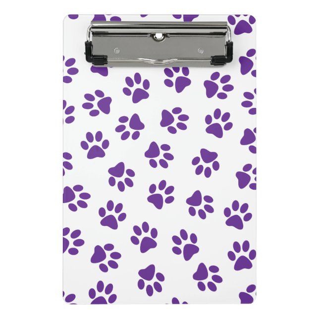 Pattern Of Paws, Dog Paws, Purple Paws Mini Clipboard (Front)