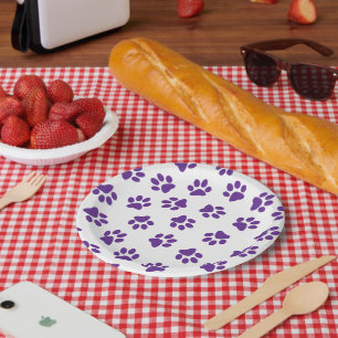 Pattern Of Paws, Dog Paws, Purple Paws Paper Plate