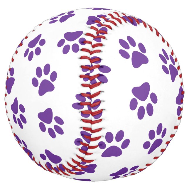 Pattern Of Paws, Dog Paws, Purple Paws Softball (Angled)