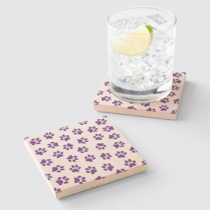 Pattern Of Paws, Dog Paws, Purple Paws Stone Coaster