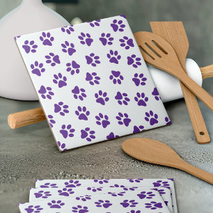 Pattern Of Paws, Dog Paws, Purple Paws Tile