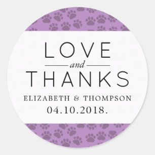 Pattern Of Paws, Dog Paws, Purple Paws, Wedding Classic Round Sticker