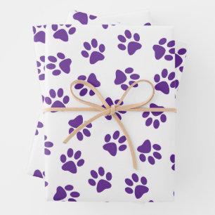 Pattern Of Paws, Dog Paws, Purple Paws Wrapping Paper Sheet