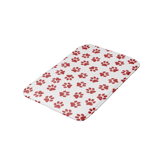 Pattern Of Paws, Dog Paws, Red Paws Bath Mat (Angled)