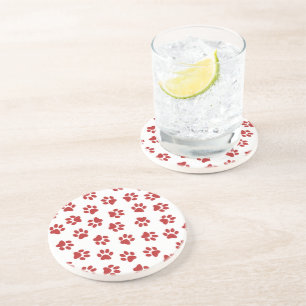 Pattern Of Paws, Dog Paws, Red Paws Coaster
