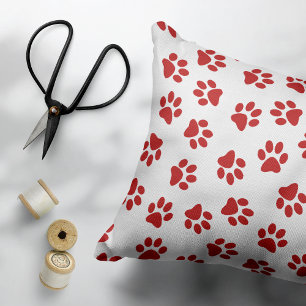 Pattern Of Paws, Dog Paws, Red Paws Decorative Cushion