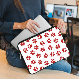 Pattern Of Paws, Dog Paws, Red Paws Laptop Sleeve