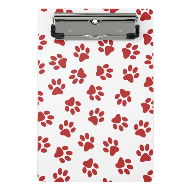 Pattern Of Paws, Dog Paws, Red Paws Mini Clipboard (Front)