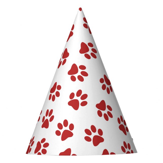 Pattern Of Paws, Dog Paws, Red Paws Party Hat (Front)