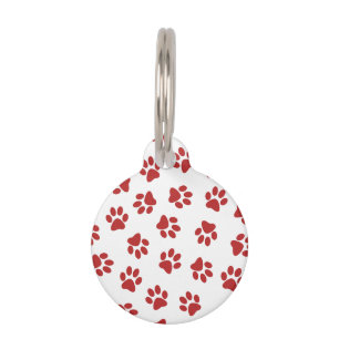 Pattern Of Paws, Dog Paws, Red Paws Pet Tag