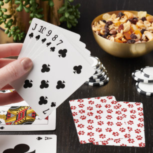 Pattern Of Paws, Dog Paws, Red Paws Playing Cards