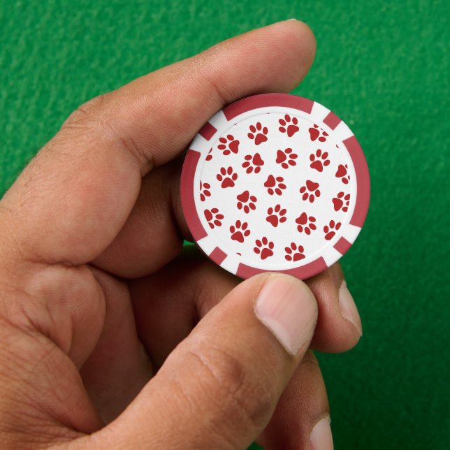 Pattern Of Paws, Dog Paws, Red Paws Poker Chips (Hand)