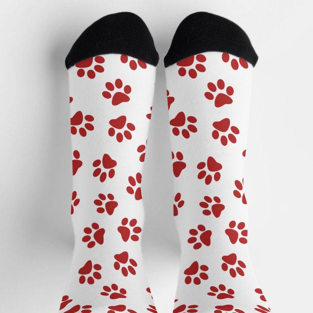 Pattern Of Paws, Dog Paws, Red Paws Socks (Top)