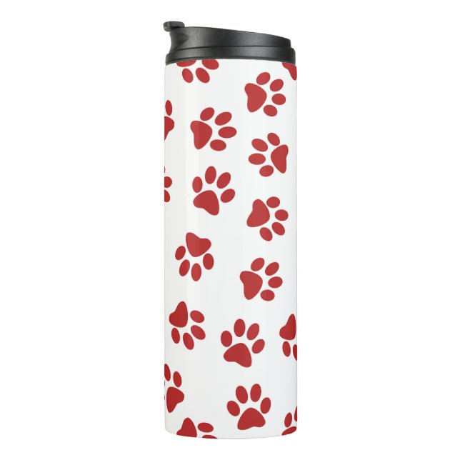 Pattern Of Paws, Dog Paws, Red Paws Thermal Tumbler (Rotated Right)