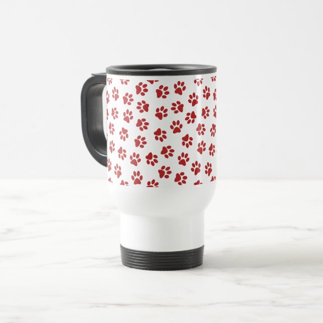 Pattern Of Paws, Dog Paws, Red Paws Travel Mug (Front Left)
