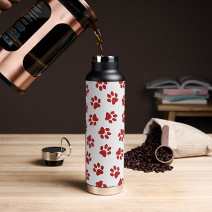 Pattern Of Paws, Dog Paws, Red Paws Water Bottle