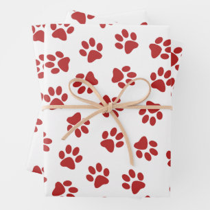 Pattern Of Paws, Dog Paws, Red Paws Wrapping Paper Sheet