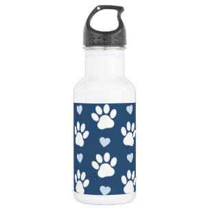Pattern Of Paws, Dog Paws, White Paws, Blue Hearts 532 Ml Water Bottle