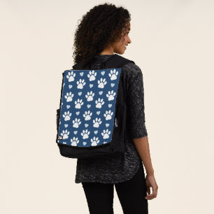 Pattern Of Paws, Dog Paws, White Paws, Blue Hearts Backpack