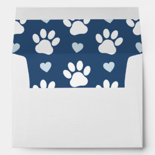 Pattern Of Paws, Dog Paws, White Paws, Blue Hearts Envelope