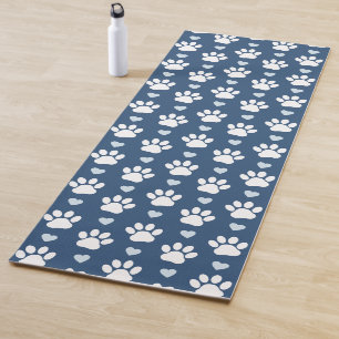 Pattern Of Paws, Dog Paws, White Paws, Blue Hearts Yoga Mat