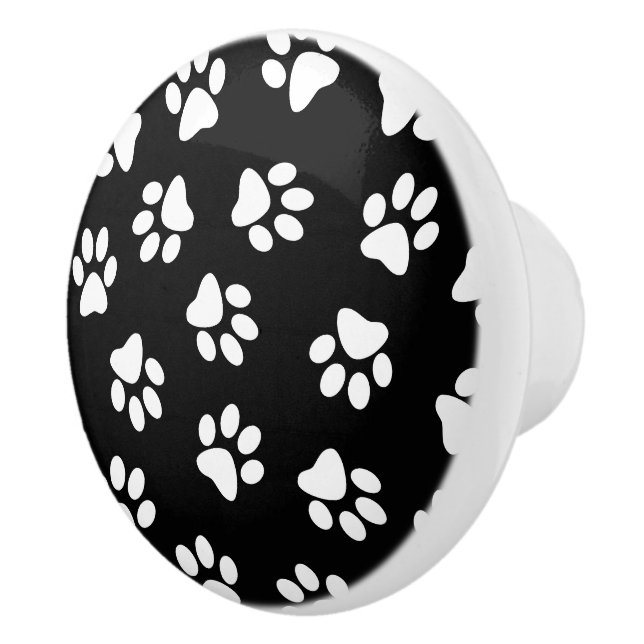 Pattern Of Paws, Dog Paws, White Paws Ceramic Knob (Right)