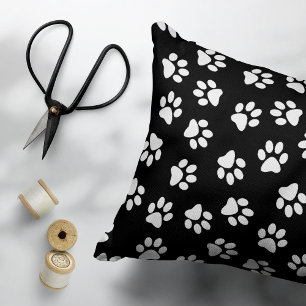 Pattern Of Paws, Dog Paws, White Paws Decorative Cushion