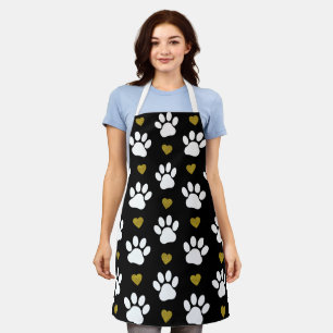 Pattern Of Paws, Dog Paws, White Paws, Gold Hearts Apron