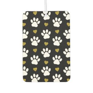 Pattern Of Paws, Dog Paws, White Paws, Gold Hearts Car Air Freshener