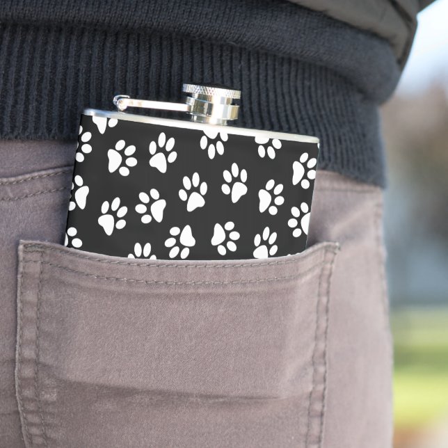 Pattern Of Paws, Dog Paws, White Paws Hip Flask (In Situ)