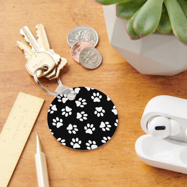 Pattern Of Paws, Dog Paws, White Paws Key Ring (Desk)